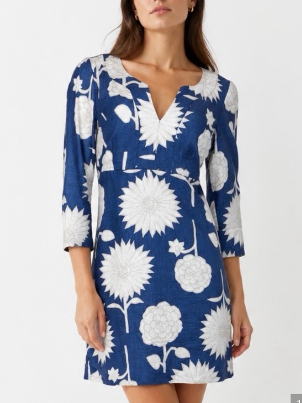 VINTAGE BODEN Women's Blue Floral 100% Linen Dress Size 8